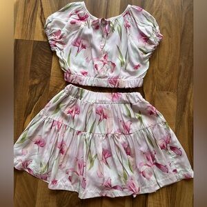 Floral Pink and White Girls’ Two-Piece Set